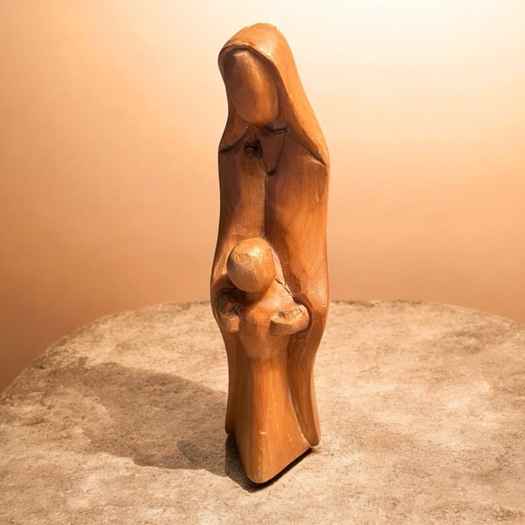 Vintage Hand Carved Wood Mid Century Folk Art Mother & Child From Israel 7 1/8” - Picture 3 of 9